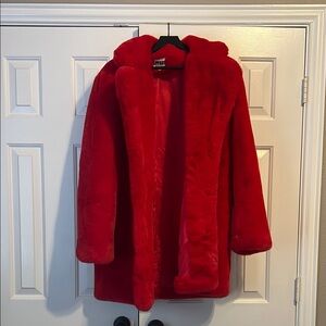 Apparis Red Faux Fur Coat